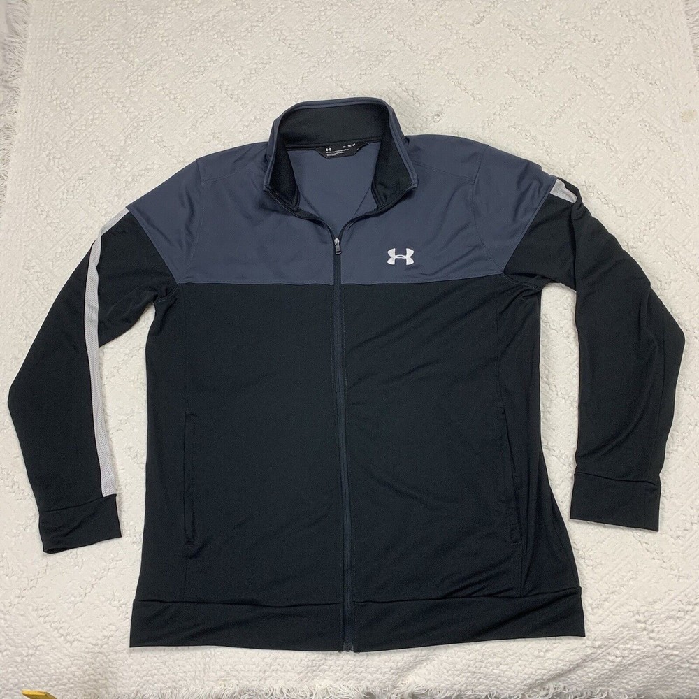 Under Armour Mens Track Jacket XL Black Fitted Tracksuit Top Full Zip Athletic